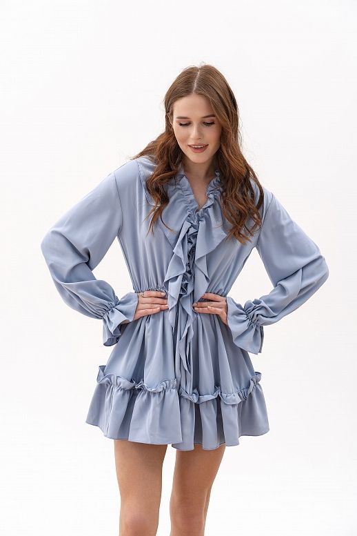 Сукня міні з воланами блакитна 2