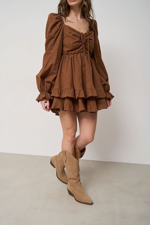 Сукня з подвійною спідницею темно-коричневий в квіти D0923/1/22 № 3