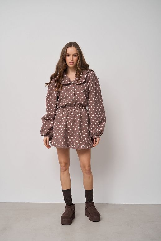 Костюм з бавовни сорочка та спідниця шоколадний