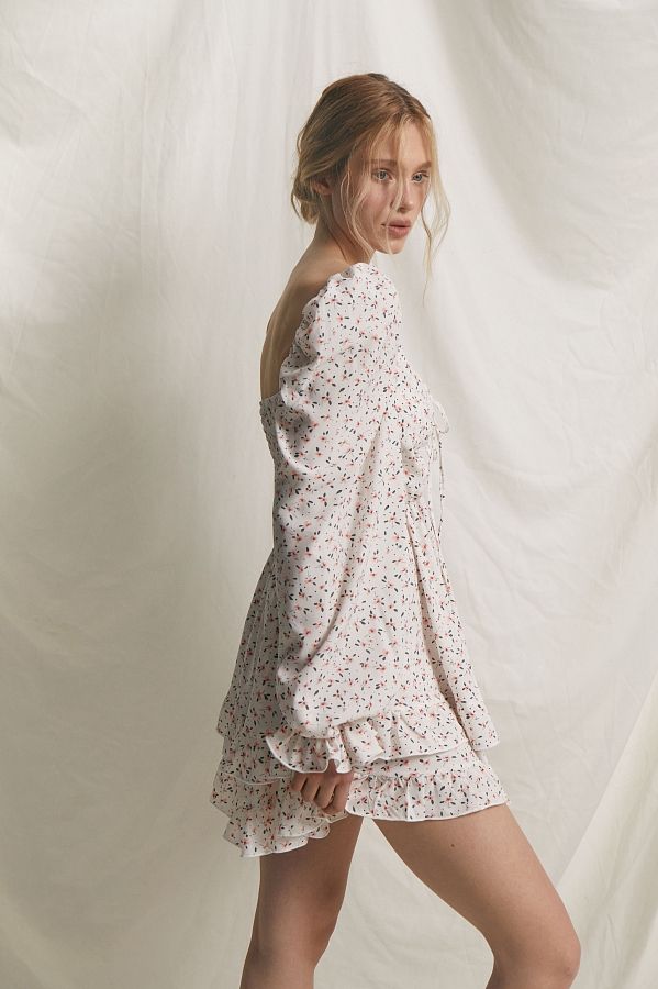 Сукня з софту подвійна спідниця молочна в мілкі квіти KA0036C#1D#8 № 2