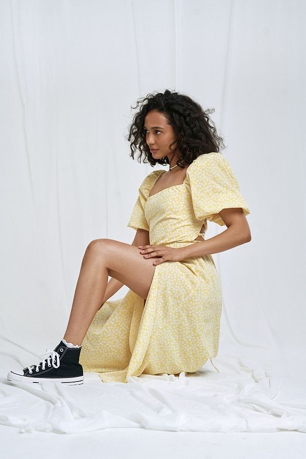 Сукня міді з рукавами ліхтариками жовта D0623/2 № 2