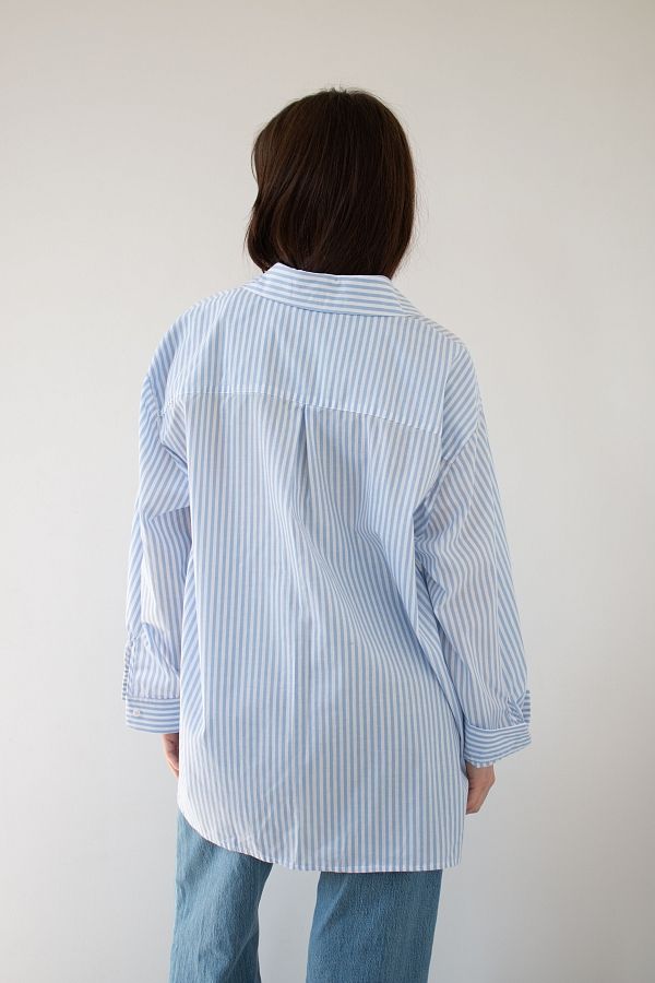 Сорочка котонова класична у смужку блакитна МБСЧ001/8 #RU# Рубашка котоновая классическая в полоску голубая МБСЧ001/8 № 6