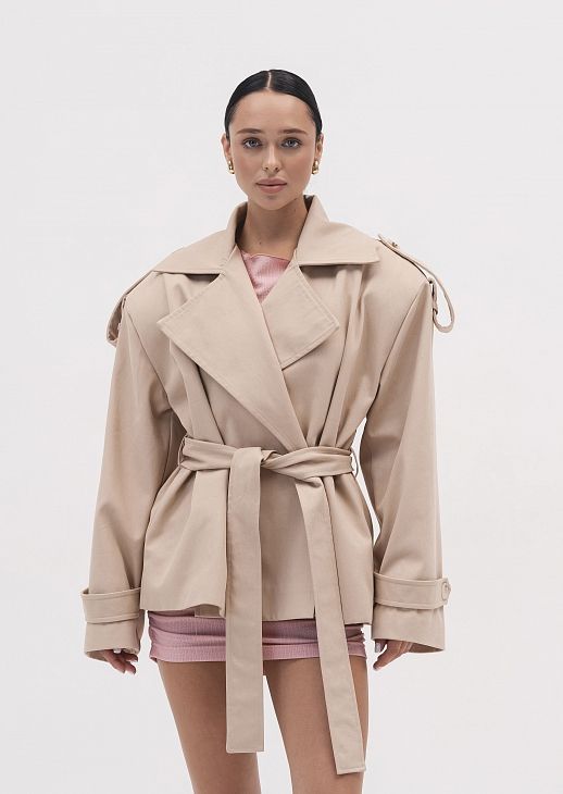 Тренч вкорочений котоновий бежевий - №2