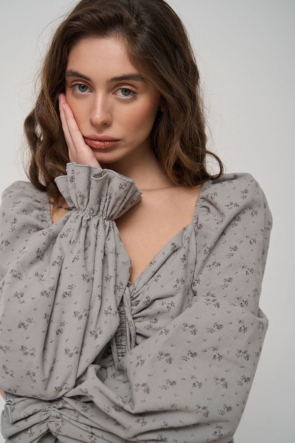 Сукня з подвійною спідницею сіра в сірий візерунок  № 2