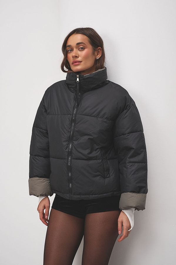 Пуховик короткий на замку чорний  #RU# Пуховик короткий на замке черный  № 2