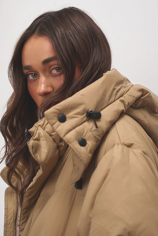Пуховик довгий з капюшоном бежевий PUH/3 #RU# Пуховик длинный с капюшоном бежевый PUH/3 № 4