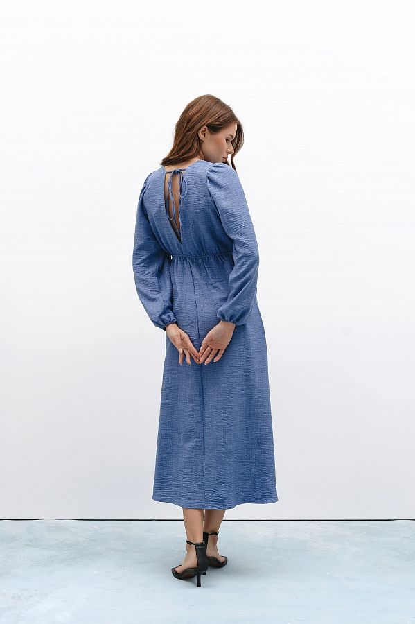 Сукня максі з відкритою спиною блакитна меланжева МБПЛ003/1 № 4