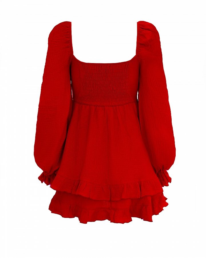 Сукня міні муслінова з рюшами червона  № 2