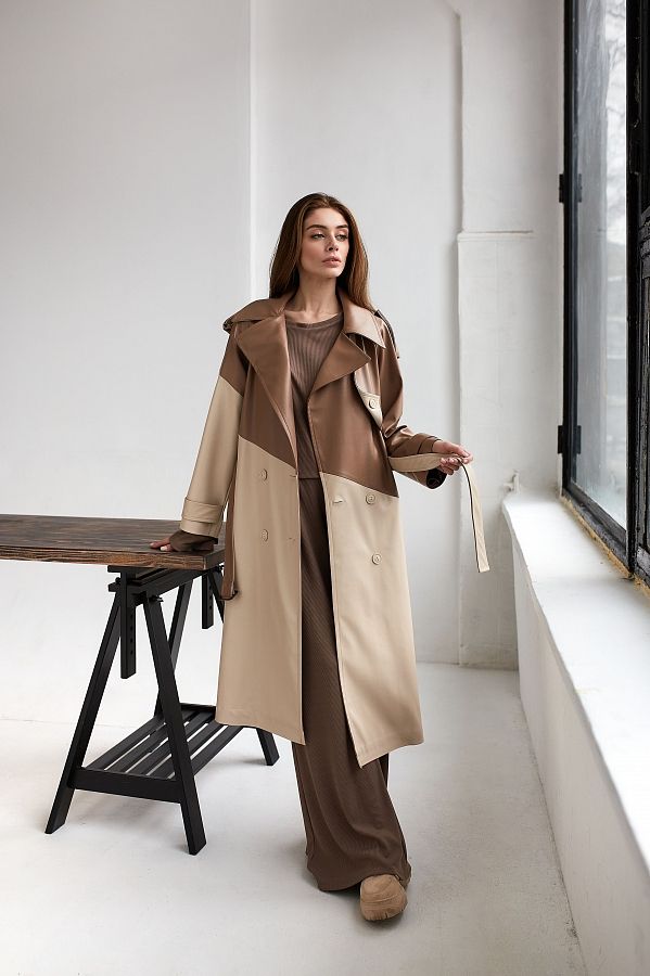 Тренч двокольоровий молочний шоколад+бежевий С3020/2 #RU# Тренч двухцветный молочный шоколад+бежевый С3020/2 № 2