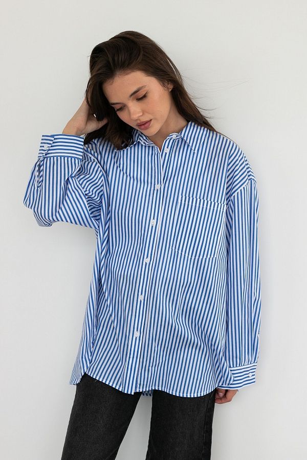 Сорочка oversize синя смужка one size МБСЧ001/1 #RU# Рубашка в полоску oversize синяя МБСЧ001/1 № 4