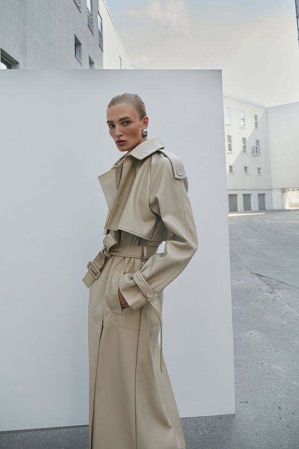 Тренч з екошкіри на замші світло-бежевий С0321/5 #RU# Тренч из экокожи на замше светло-бежевый С0321/5 № 3