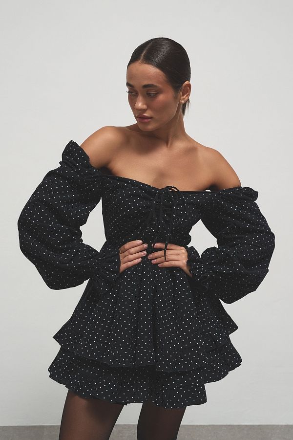 Сукня з подвійною спідницею чорна в горох D0923/16 № 3