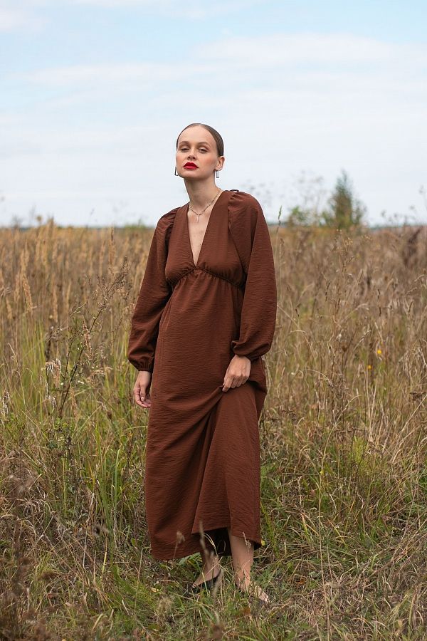  Сукня максі з відкритою спиною темно-коричневий МБПЛ003/1 № 1