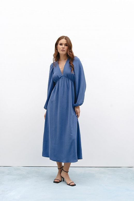 Сукня максі з відкритою спиною темно-синя - №2