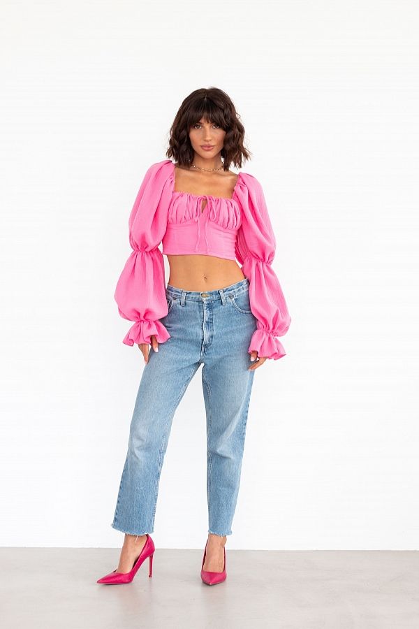 Мусліновий топ рожевий D0223/1 #RU# Муслиновый розовый топ D0223/1 № 2