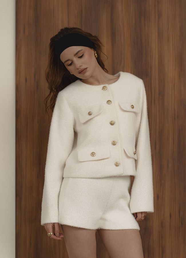 Піджак короткий альпака з гудзиками молочний PDZAL25M № 1