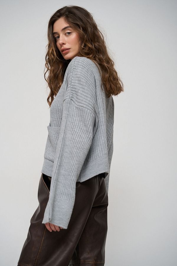 Кардиган з кишенями сірий ТН220097 #RU# Кардиган с карманами серый ТН220097 № 3