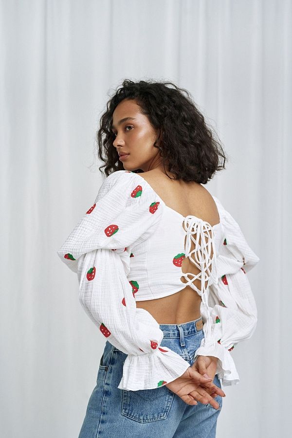 Мусліновий топ в велику полуничку D0223/5 #RU# Муслиновый топ в большую клубничку D0223/5 № 3