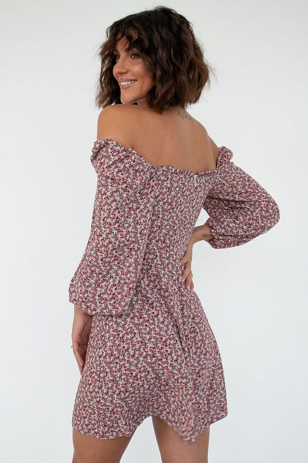 Сукня міні з роспіркою бордова в квіти D0321/17 № 3