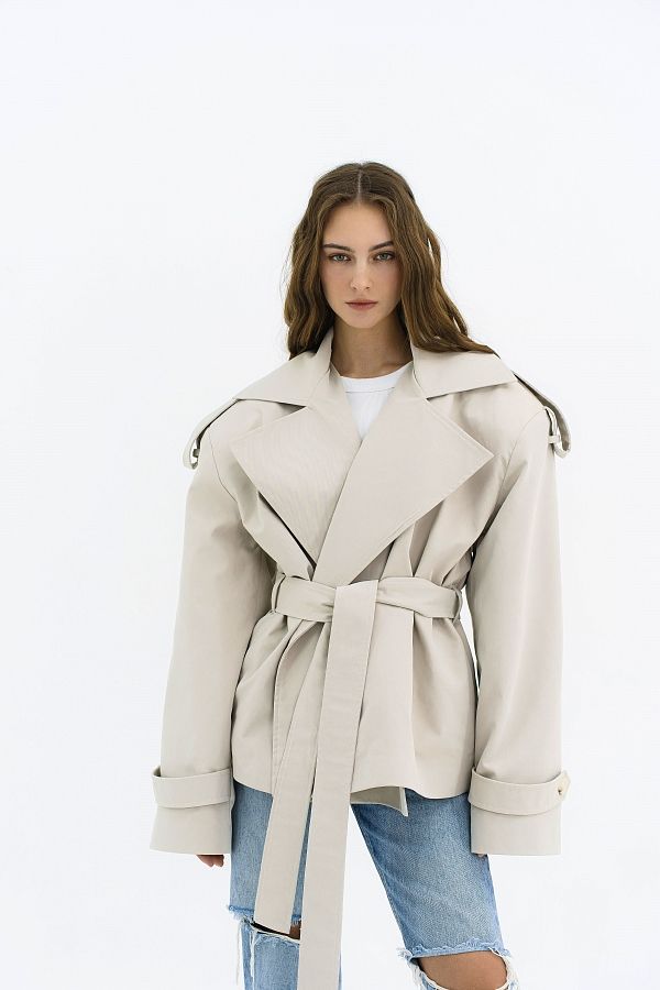 Тренч вкорочений котоновий світло-сірий PREM/01 #RU# Тренч укороченый котоновый светло-серый  PREM/01 № 1