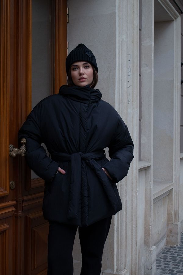 Куртка з поясом на застібці чорна К0422/2 #RU# Куртка с поясом на застежке черная К0422/2 № 2