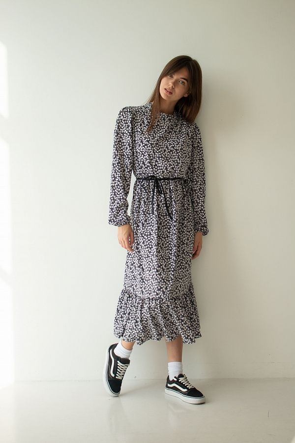 Сукня міді з рюшею чорна D3820/2 № 3