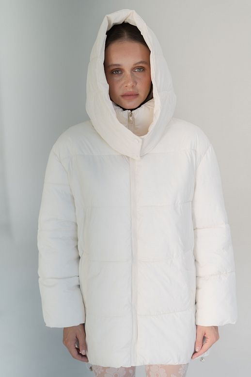  Пуховик подовжений на замку з капюшоном білий - №2