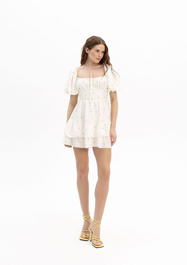 Сукня міні короткий рукав молочна в жовті квіти ССКР/2 № 2