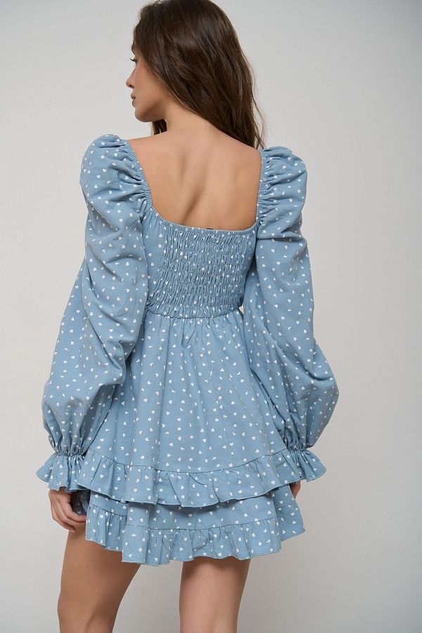 Сукня з подвійною спідницею блакитна в білі серця  № 3