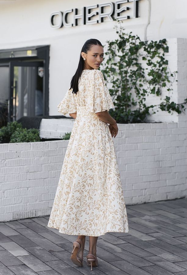 Сукня міді з трьома гудзиками молочна в жовті квіти ЧТ10/3 № 3