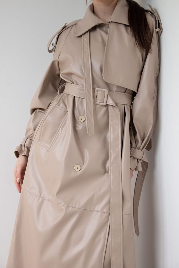 Тренч з екошкіри на тканинній основі з патами кавовий С0121/1 #RU# Тренч из экокожи на тканевой основе с патами кофейный С0121/1 № 2