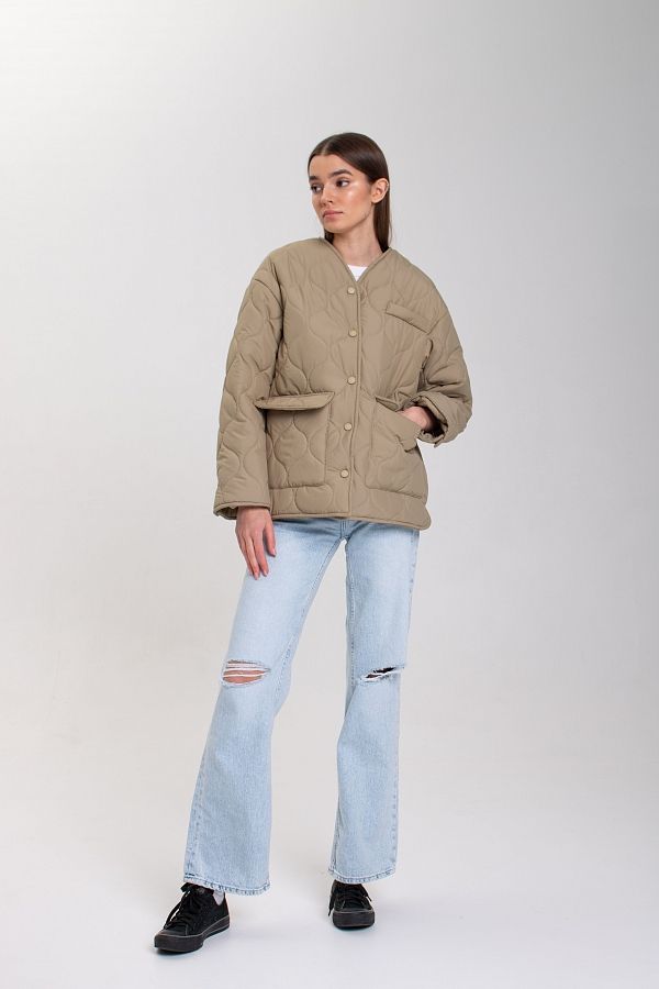 Куртка на кнопках з кишенями візерунок хвилька оливкова К0423/3 #RU# Куртка на кнопках с карманами узор волна оливковая К0423/3 № 4