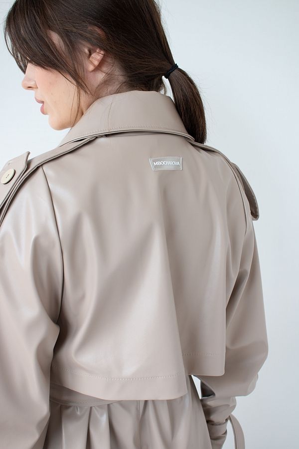 Тренч з екошкіри на тканинній основі з патами кавовий С0121/1 #RU# Тренч из экокожи на тканевой основе с патами кофейный С0121/1 № 3