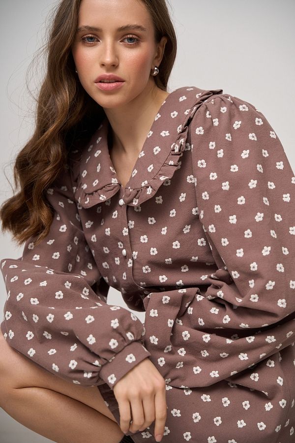 Костюм з бавовни сорочка та спідниця шоколадний МБКТ002 #RU# Костюм из хлопка рубашка и юбка шоколадный МБКТ002 № 6