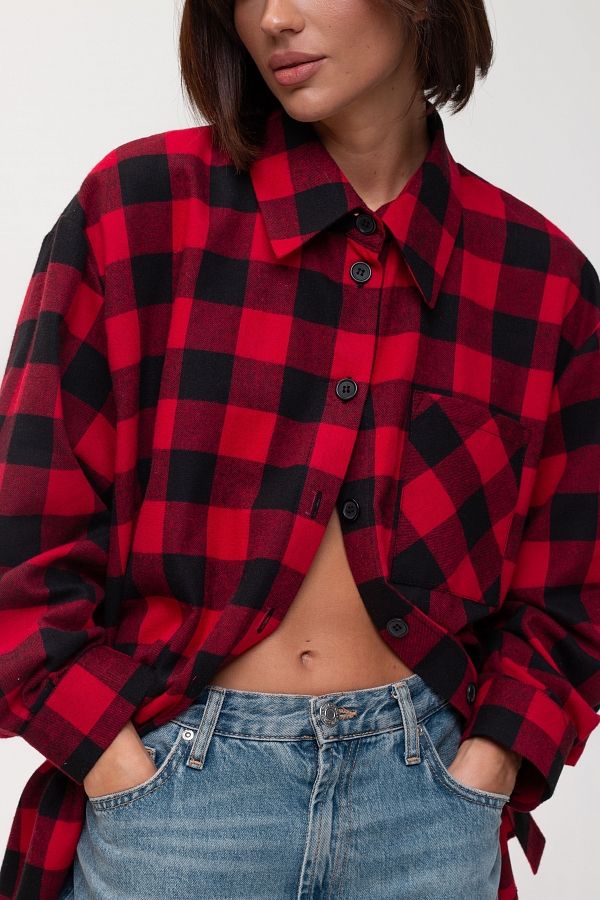 Сорочка оверсайз у клітинку чорно-червона СР01 #RU# Рубашка оверсайз в клетку черно-красная СР01 № 2