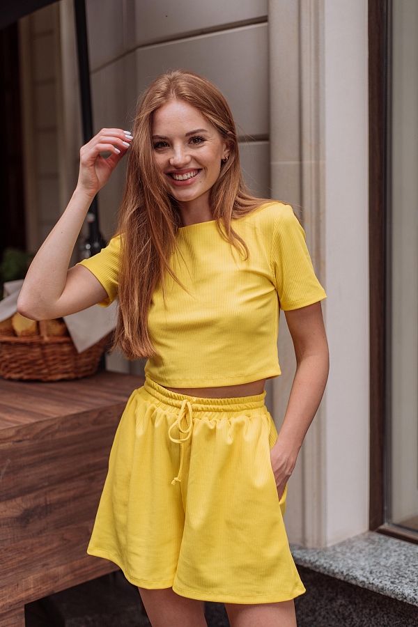 Костюм рубчик футболка з шортами жовтий Н1021/14 #RU# Костюм рубчик футболка с шортами желтый Н1021/14 № 2