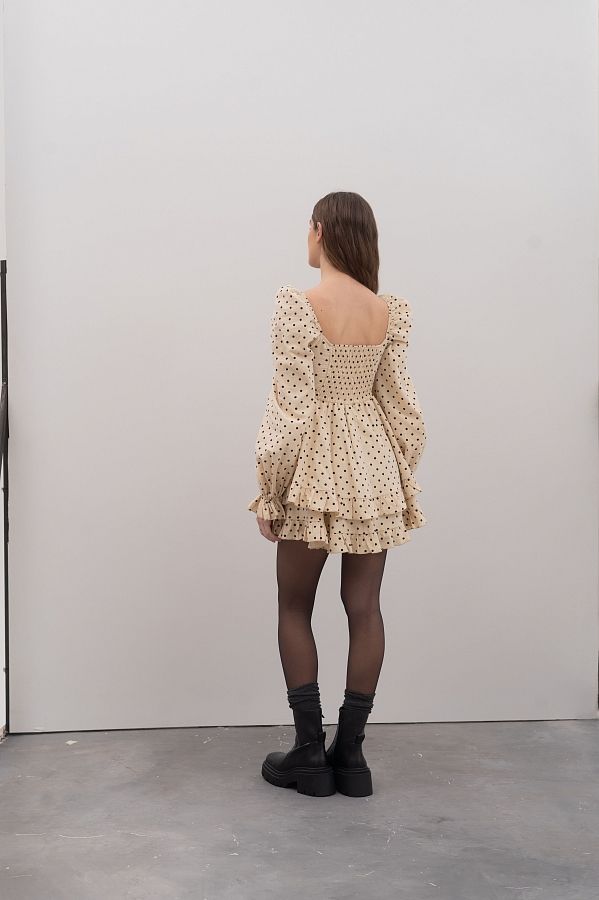 Сукня з подвійною спідницею бежева в великий горох D0923/1 № 5