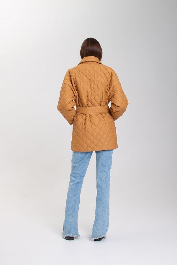 Куртка стьобана на кнопці з поясом гірчичний МБКТ001/6 #RU# Куртка стеганная на кнопке с поясом горчичная МБКТ001/6 № 4