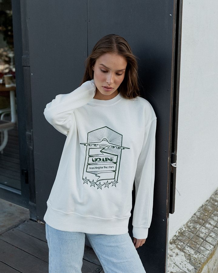 Світшот з вишивкою Ukraine білий з зеленою вишивкою MBKC001/1 #RU# Свитшоты MBKC001/1 № 1