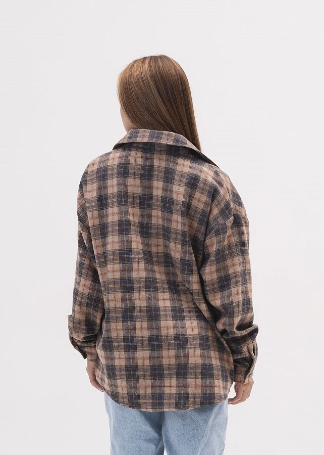 Сорочка oversize в клітинку коричнева P1409/2 #RU# Рубашка oversize в клетку коричневая P1409/2 № 3