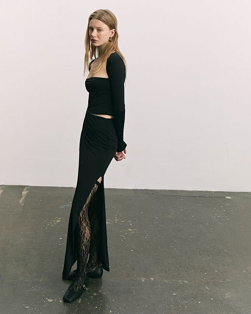 Костюм лонгслів+спідниця чорний - №2