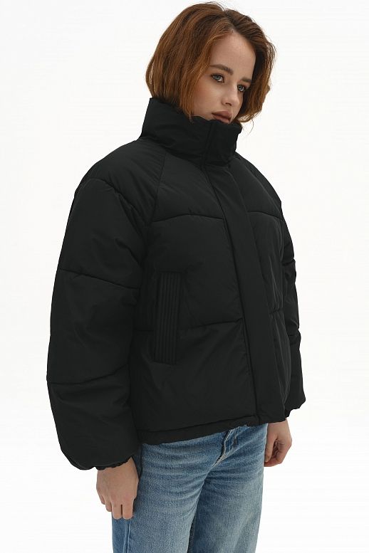 Пуховик вкорочений на замку чорний - №2