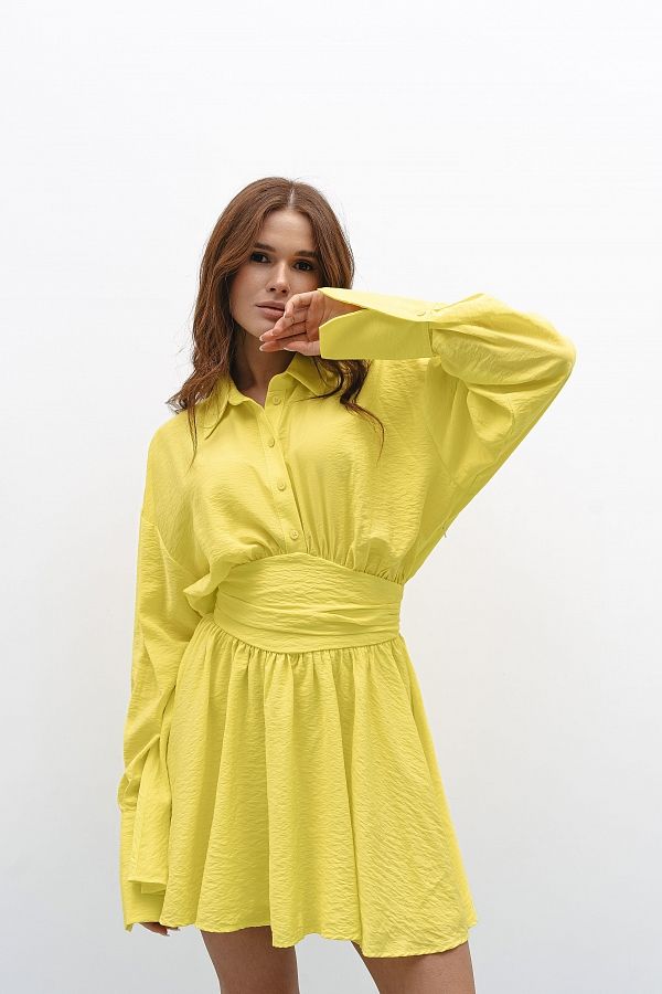 Сукня-сорочка на ґудзиках жатка жовта МБПЛ005-1 № 4