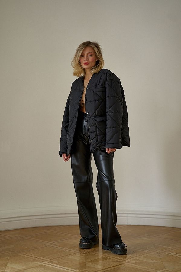 Куртка на кнопках з кишенями візерунок трикутник чорна К0423/4 #RU# Куртка на кнопках с карманами узор треугольник черная К0423/4 № 1