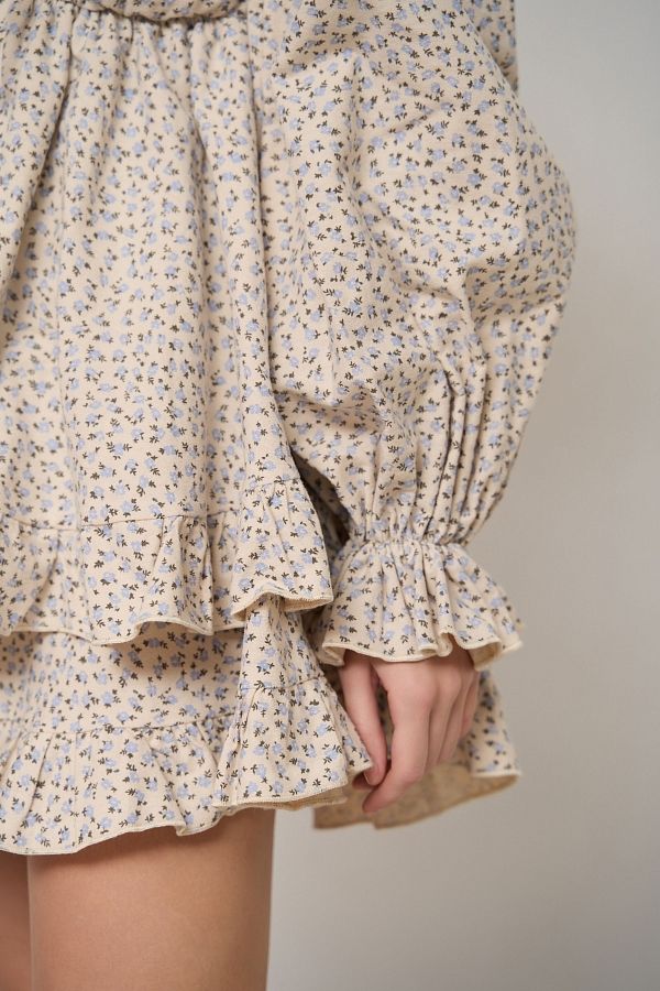 Сукня з подвійною спідницею бежева в блакитний візерунок  № 3