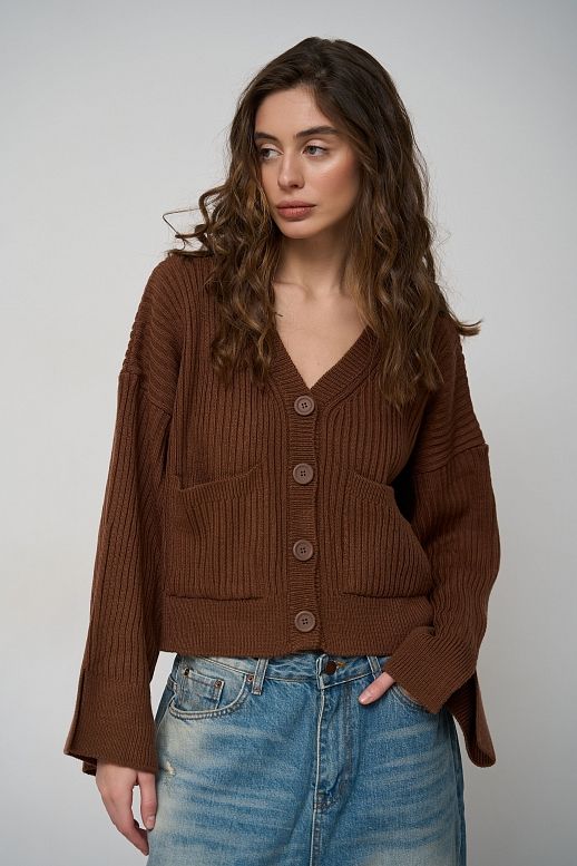 Кардиган з кишенями коричневий