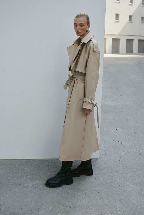 Тренч з екошкіри на замші світло-бежевий С0321/5 #RU# Тренч из экокожи на замше светло-бежевый С0321/5 № 1