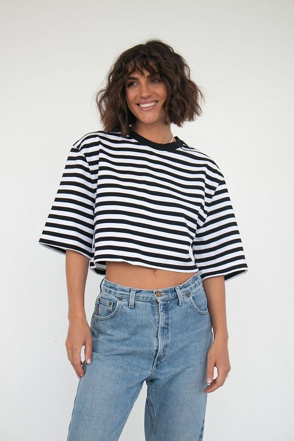 Футболка вкорочена у смужку чорна TR30282/4 #RU# Футболка укороченная в полоску черная TR30282/4 № 2