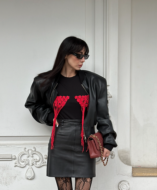Лонгслів з декором ручної роботи чорний - №2