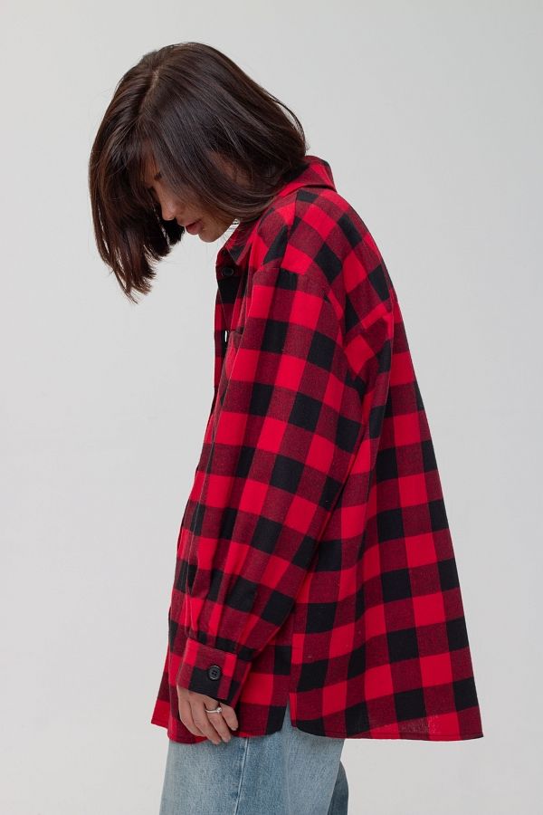 Сорочка оверсайз у клітинку чорно-червона СР01 #RU# Рубашка оверсайз в клетку черно-красная СР01 № 4